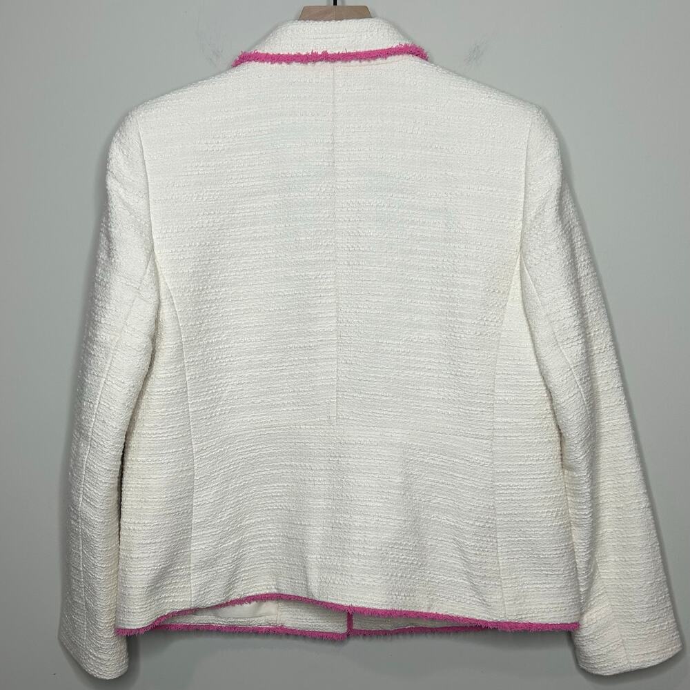 Talbots Cream Tweed Blazer Jacket Size 10 Pink Trim Preppy - Picture 7 of 10
